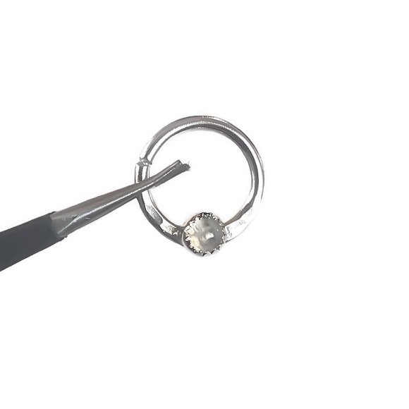 925 Sterling Silver Genuine Rainbow Moonstone Gemstone Septum Ring Daith Earring - Picture 2 of 11